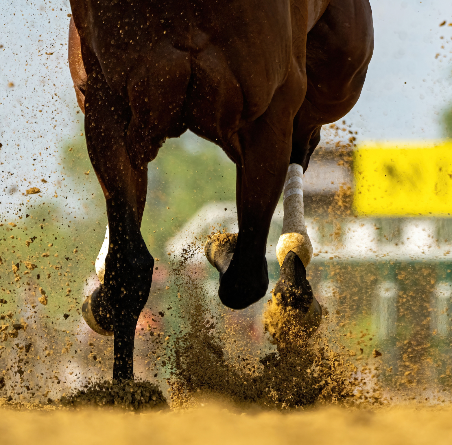 Horse galloping with mud