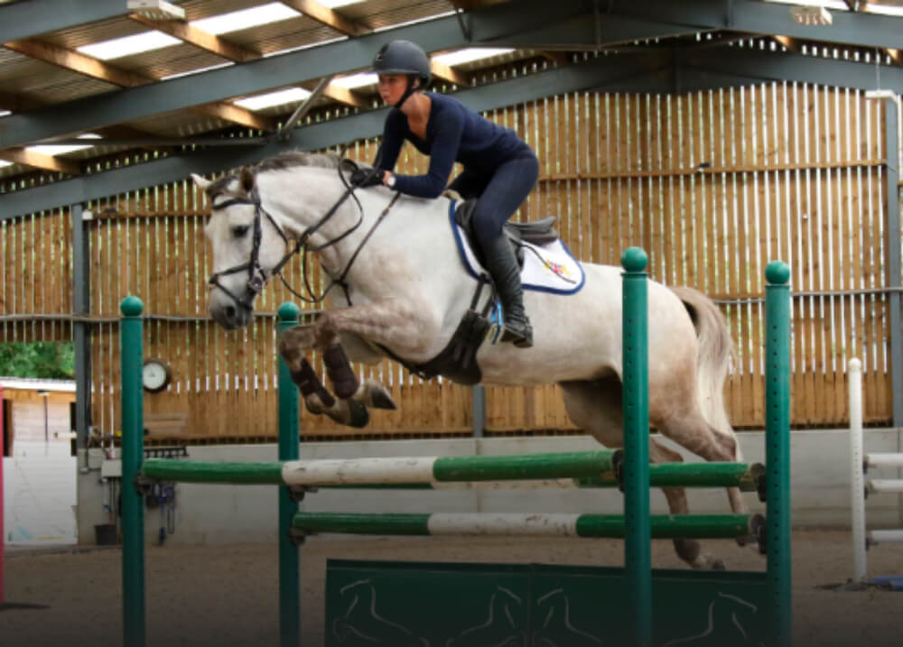 Sand with white horse and rider